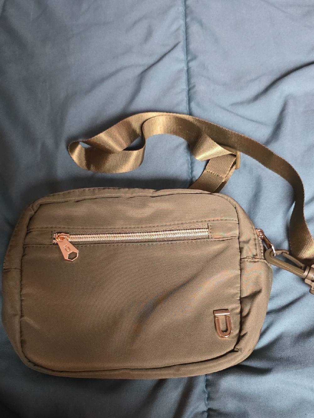 Olive Green Crossbody Bag with Rose Gold Accents